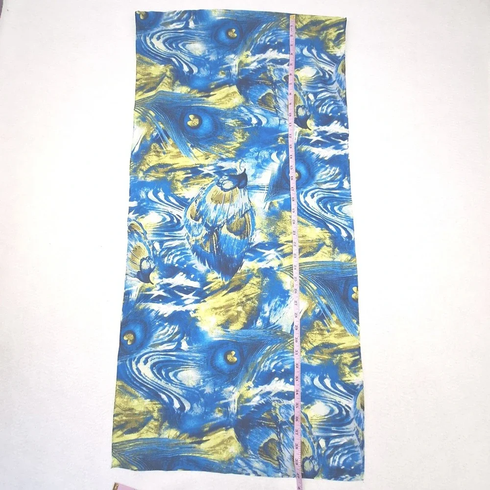 Additions by Chicos Scarf Womens One Size‎ Blue Yellow Peacock Abstract Print